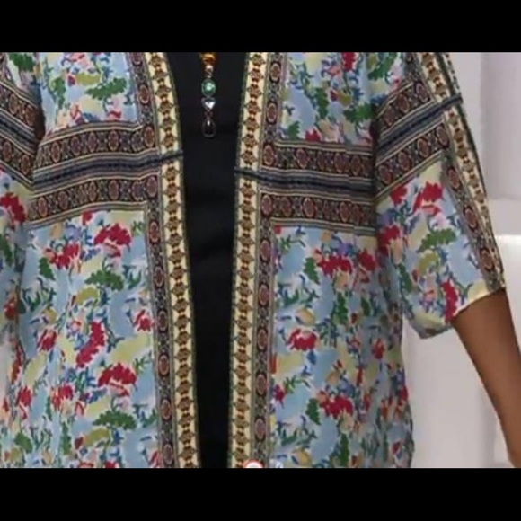 Susan Graver Open Front Kimono Duster Multi color floral size XL - Picture 2 of 10